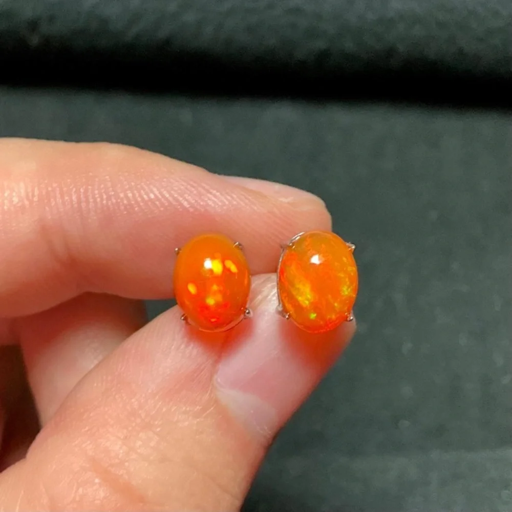 Fire Opal Earrings Ethiopian Fire Opal Earrings Sterling Silver Opal Earrings - Picture 4 of 7
